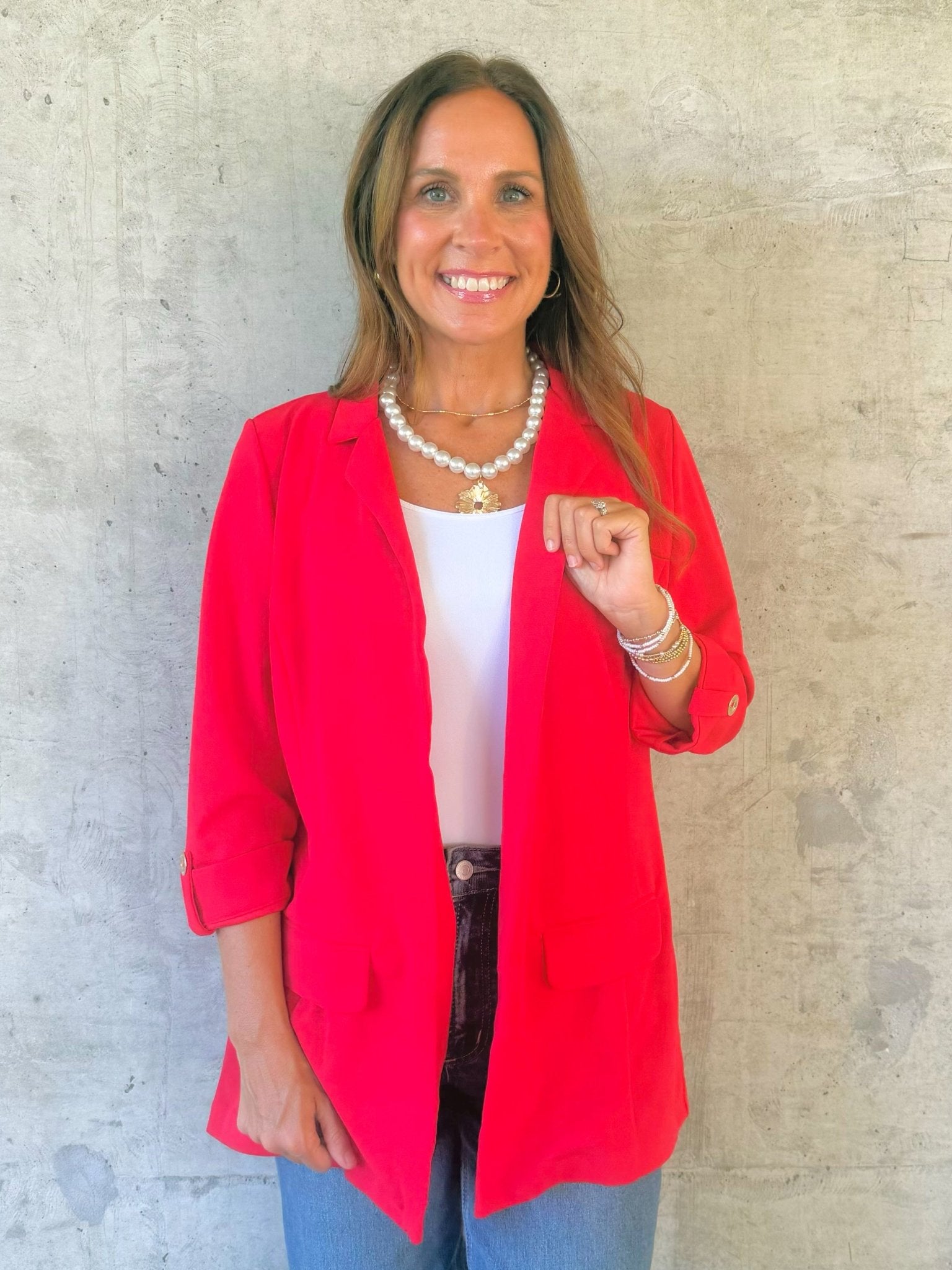Classic Red Boyfriend Blazer - Jessi Jayne Boutique