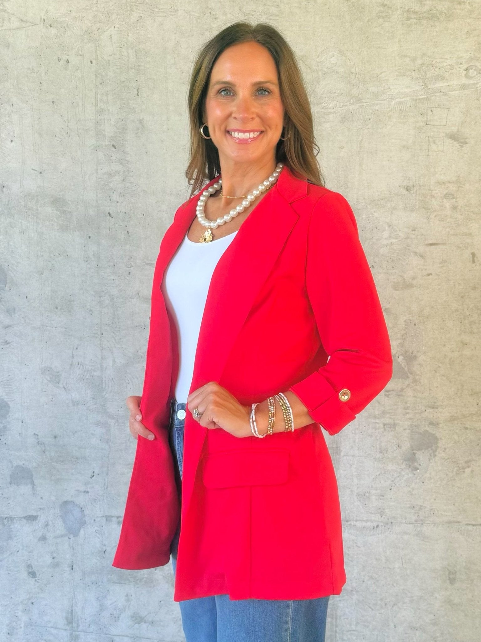 Classic Red Boyfriend Blazer - Jessi Jayne Boutique