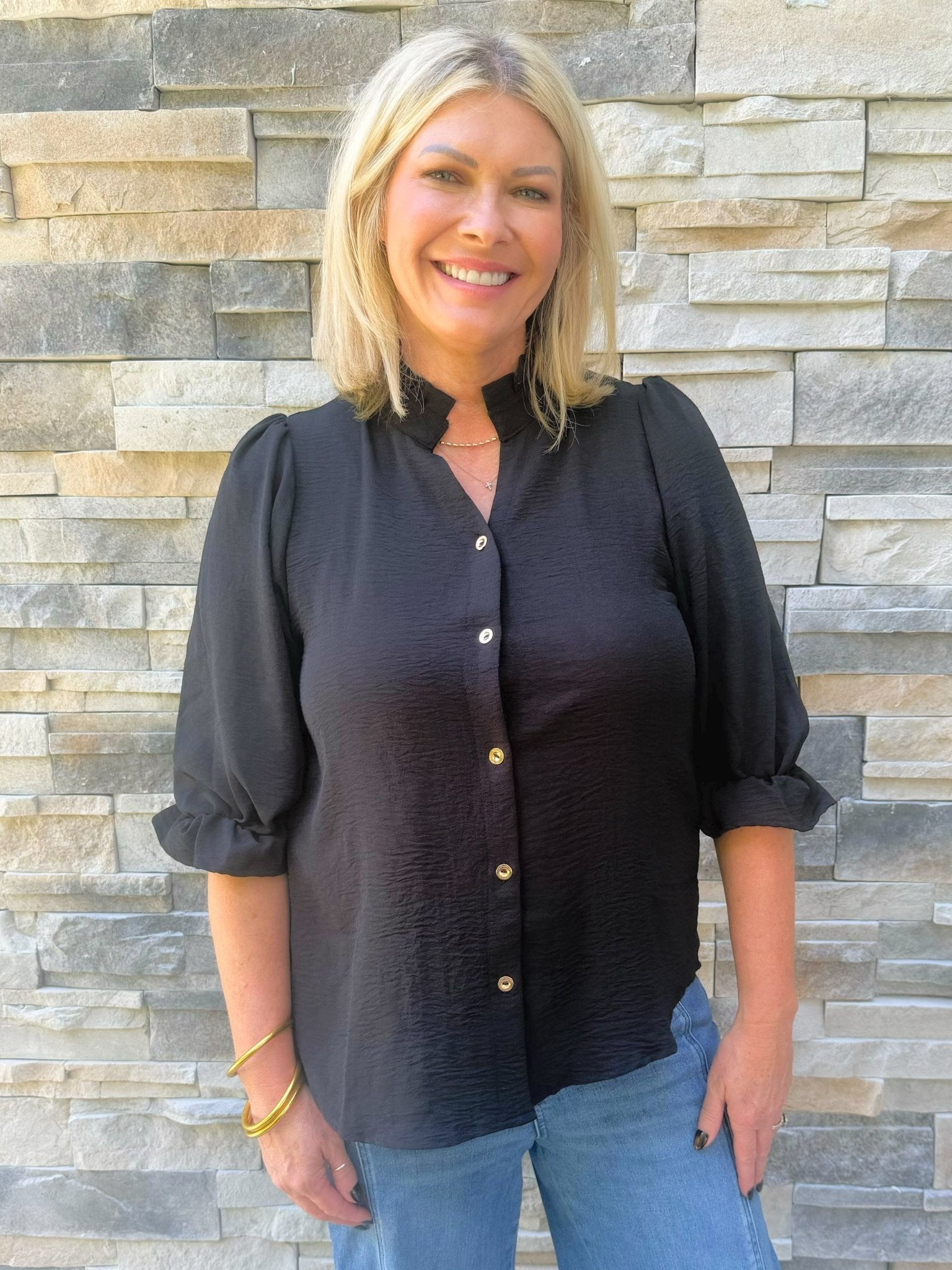 Midnight Grace Button Front Blouse - Jessi Jayne Boutique