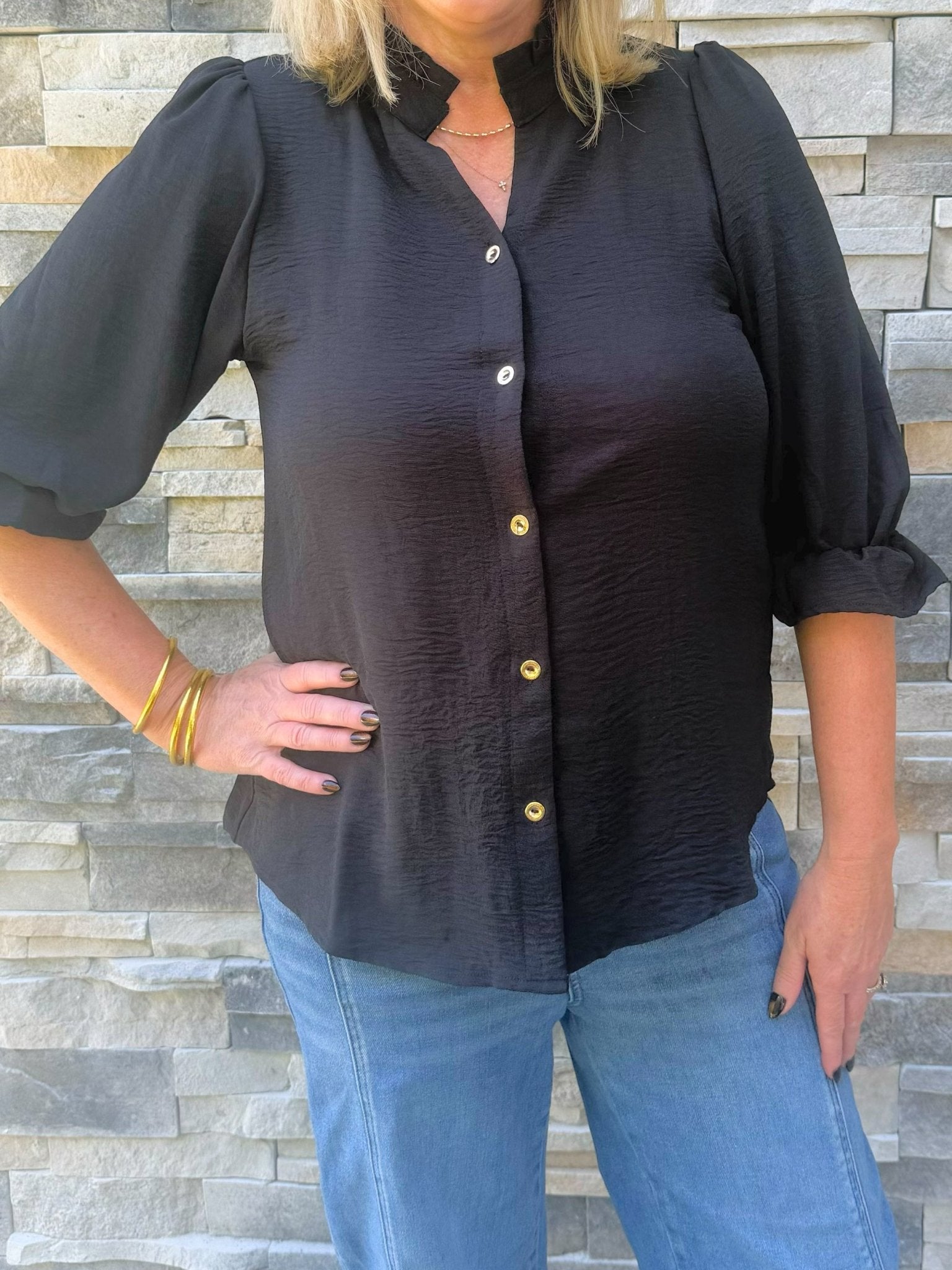 Midnight Grace Button Front Blouse - Jessi Jayne Boutique