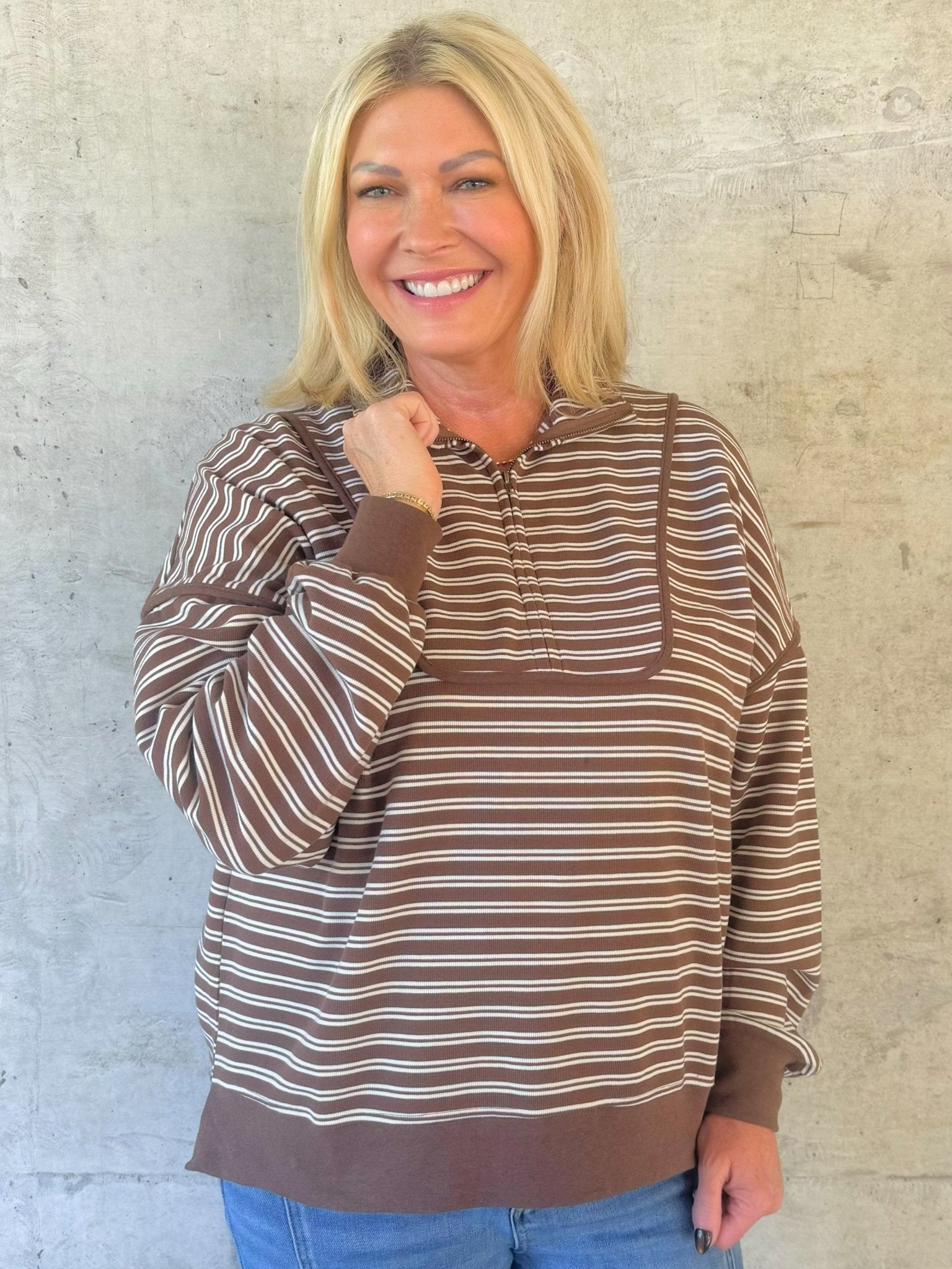 Mocha Lane Stripe Pullover - Jessi Jayne Boutique