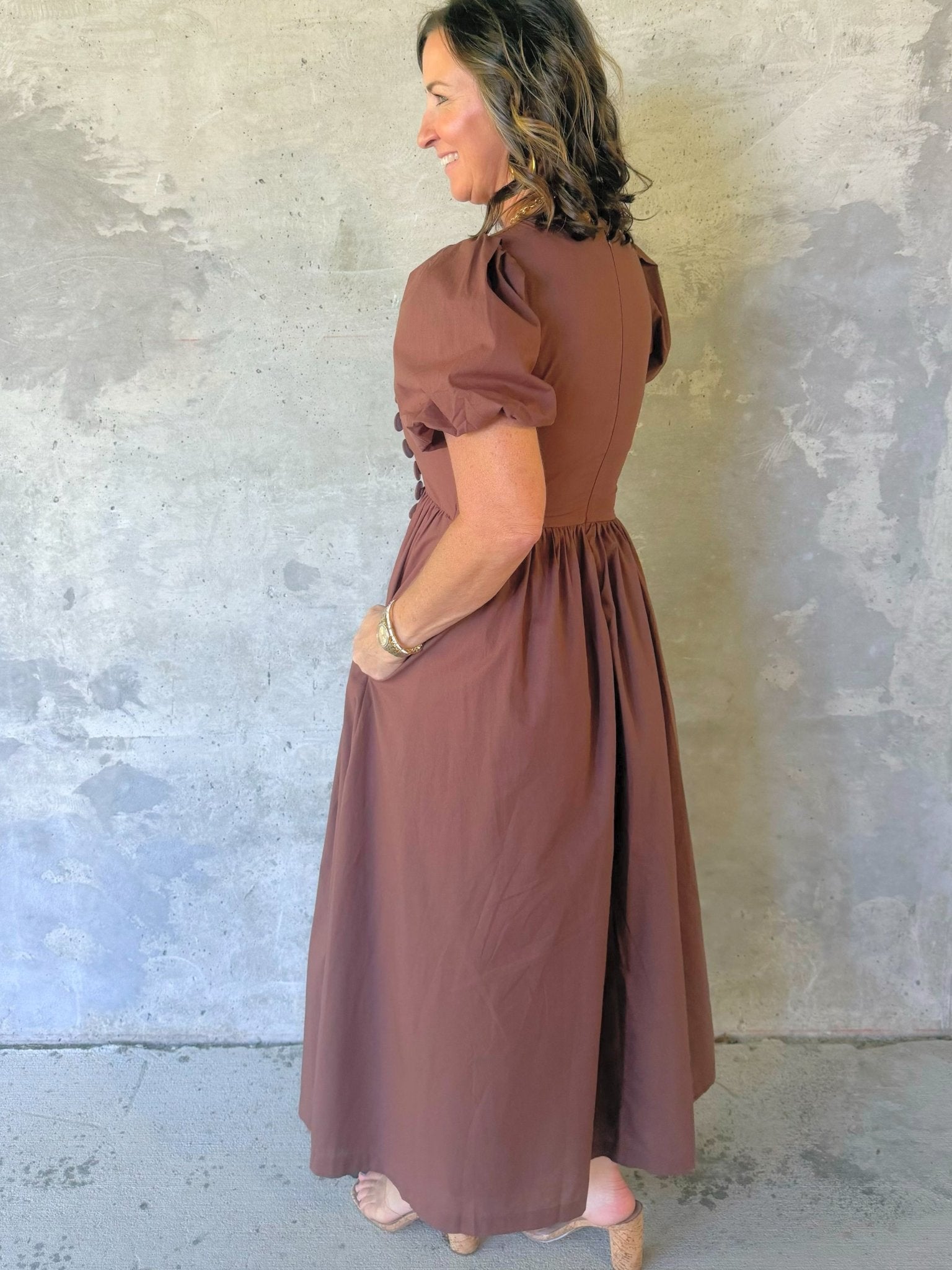 Brownwood Button Midi Dress - Jessi Jayne Boutique