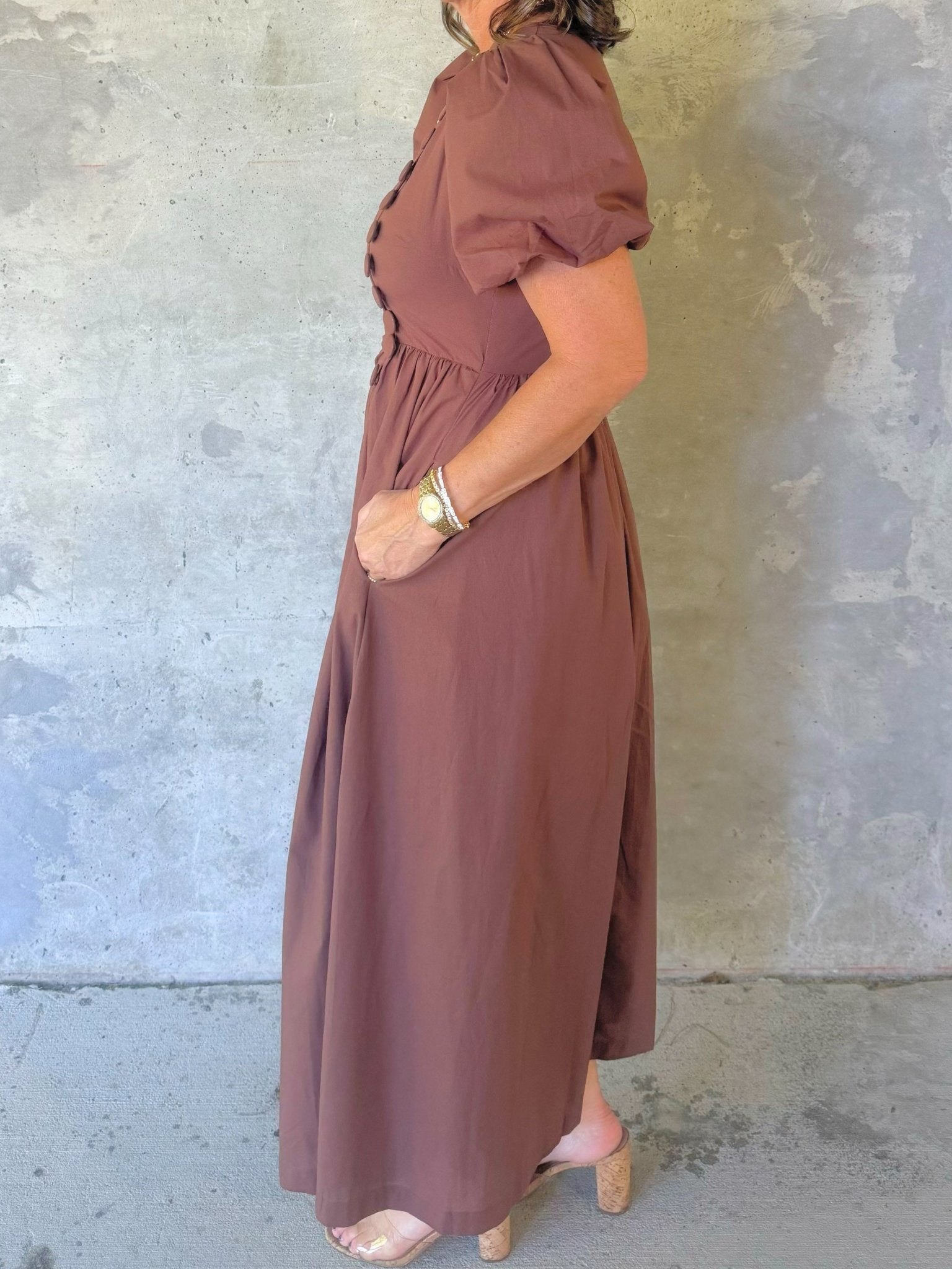 Brownwood Button Midi Dress - Jessi Jayne Boutique