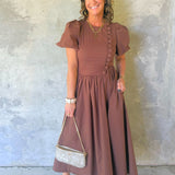Brownwood Button Midi Dress