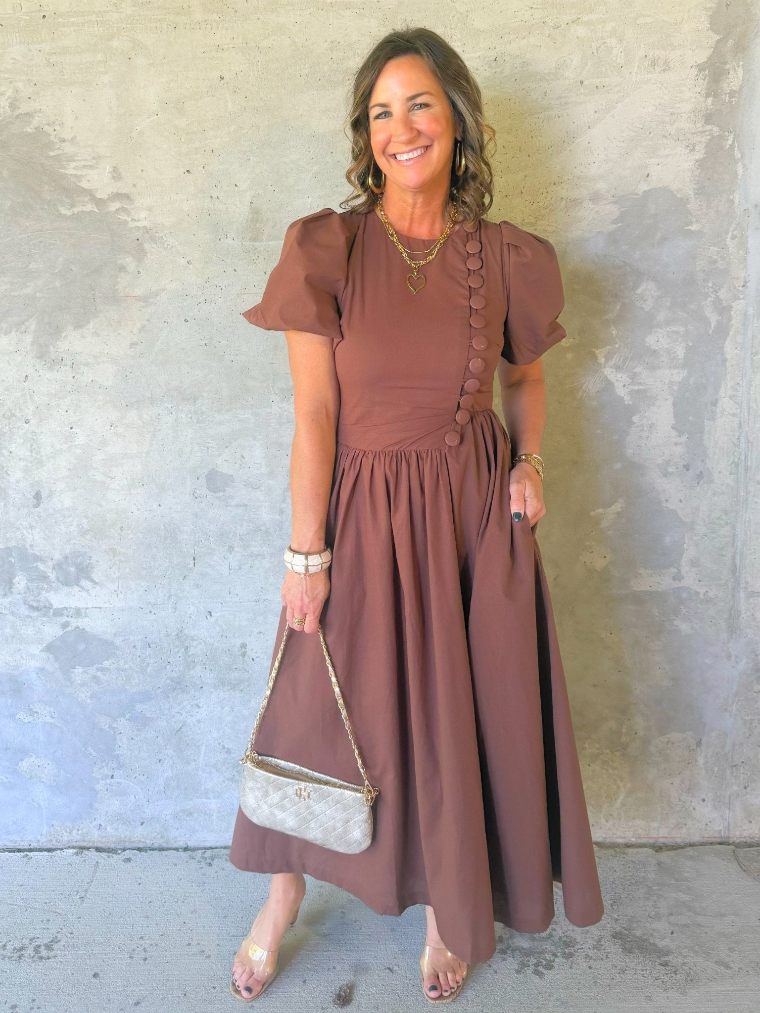 Brownwood Button Midi Dress - Jessi Jayne Boutique