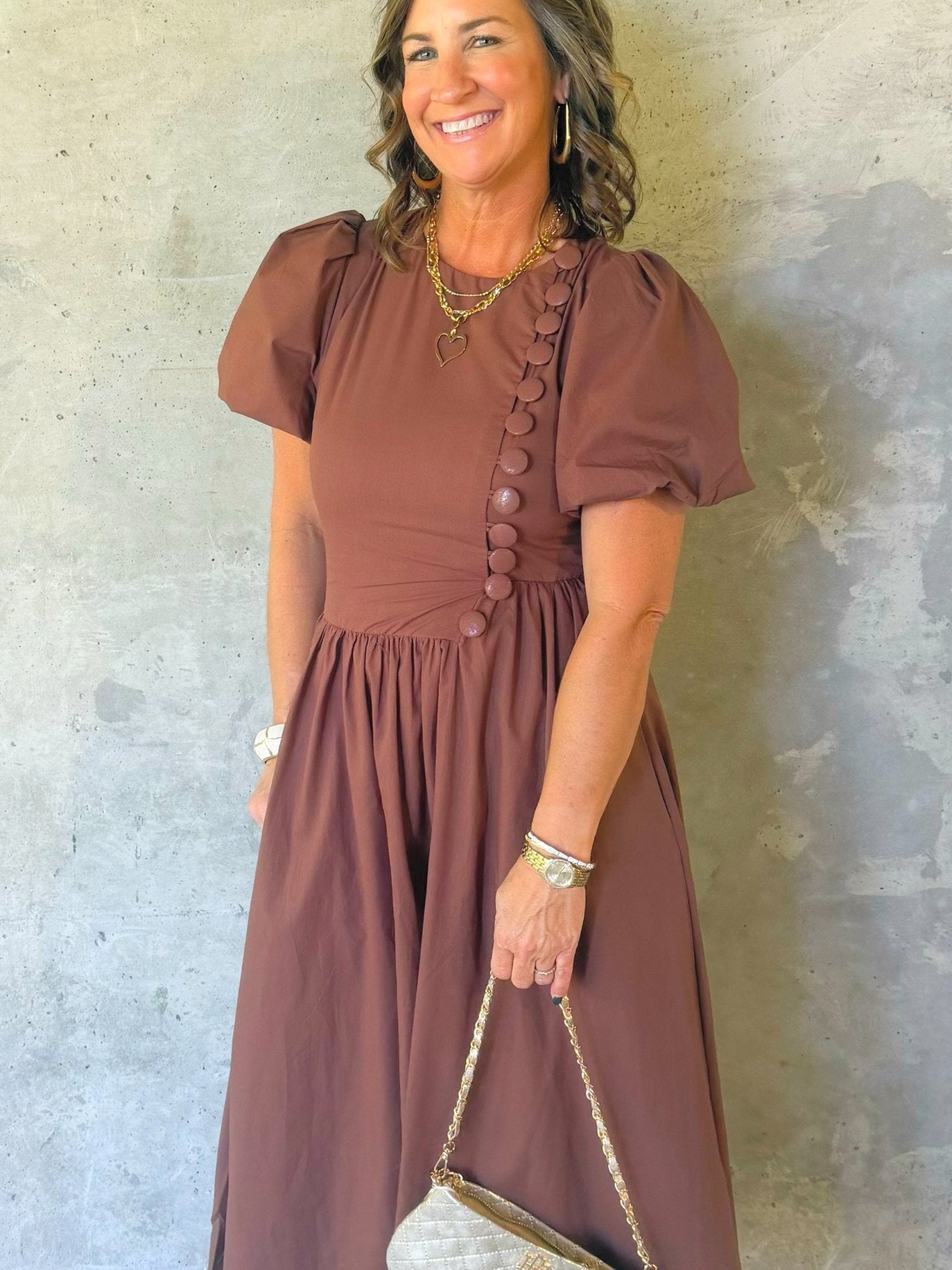 Brownwood Button Midi Dress - Jessi Jayne Boutique