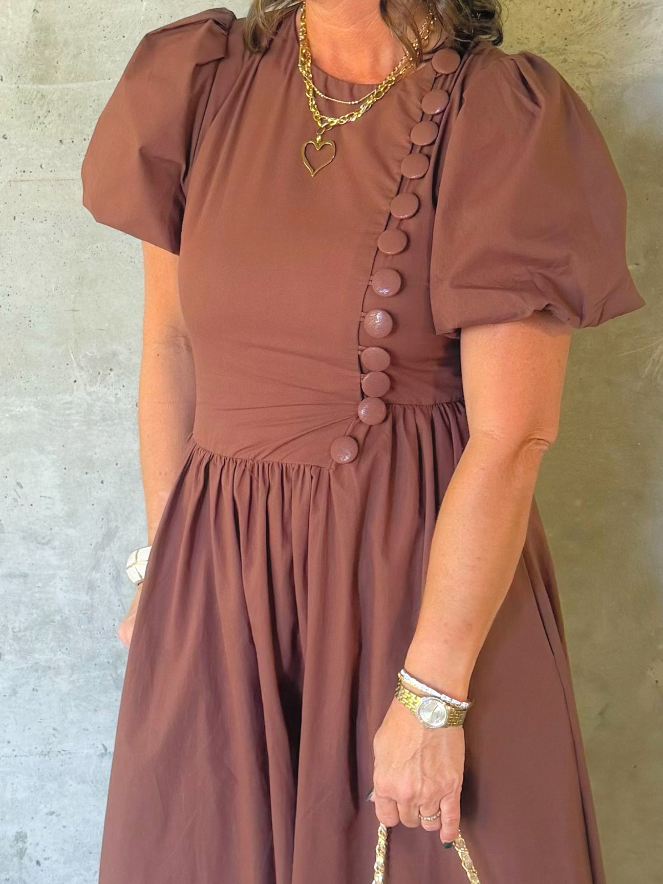 Brownwood Button Midi Dress - Jessi Jayne Boutique