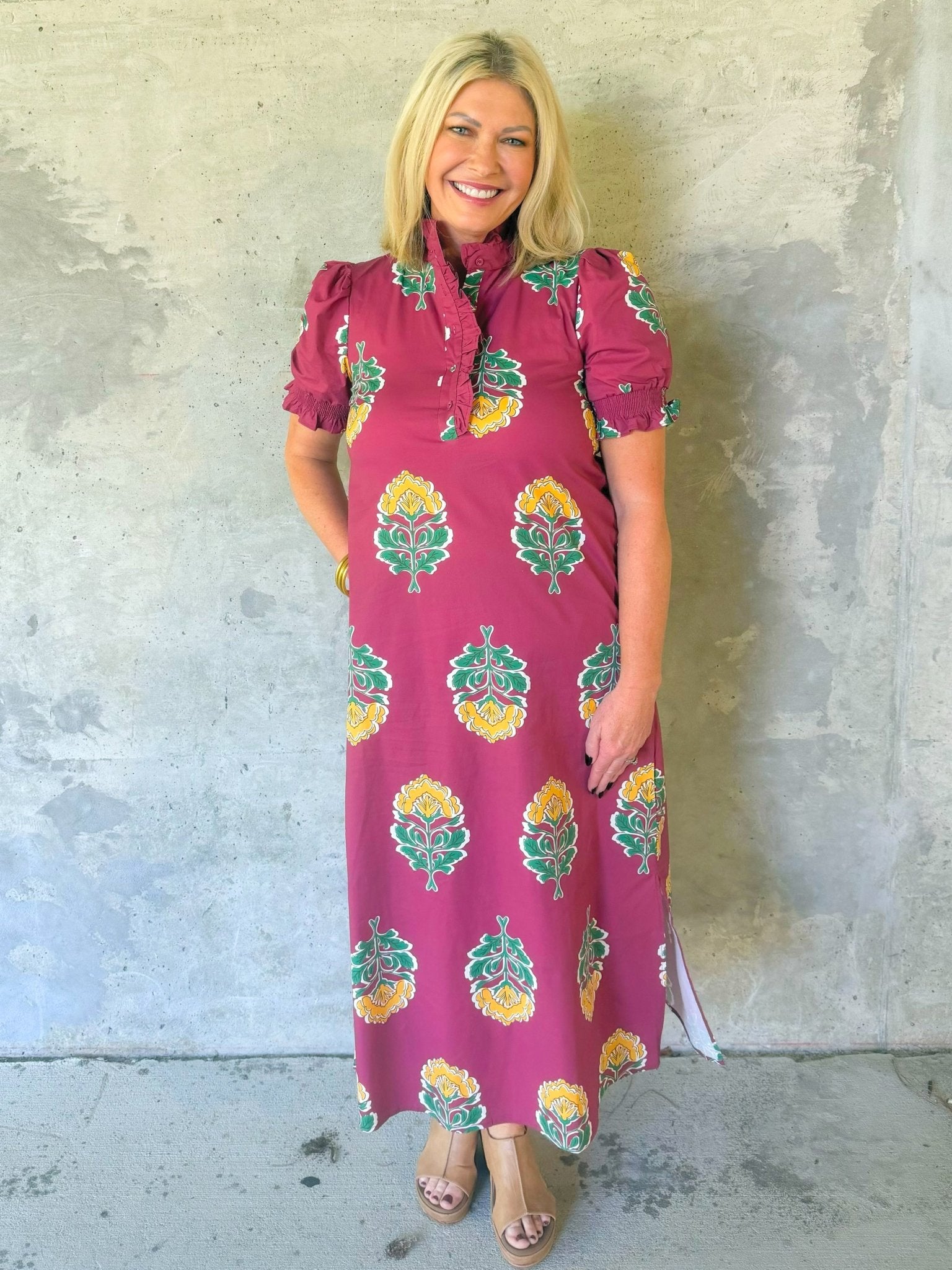 Cranberry Market Floral Midi Dress - Jessi Jayne Boutique
