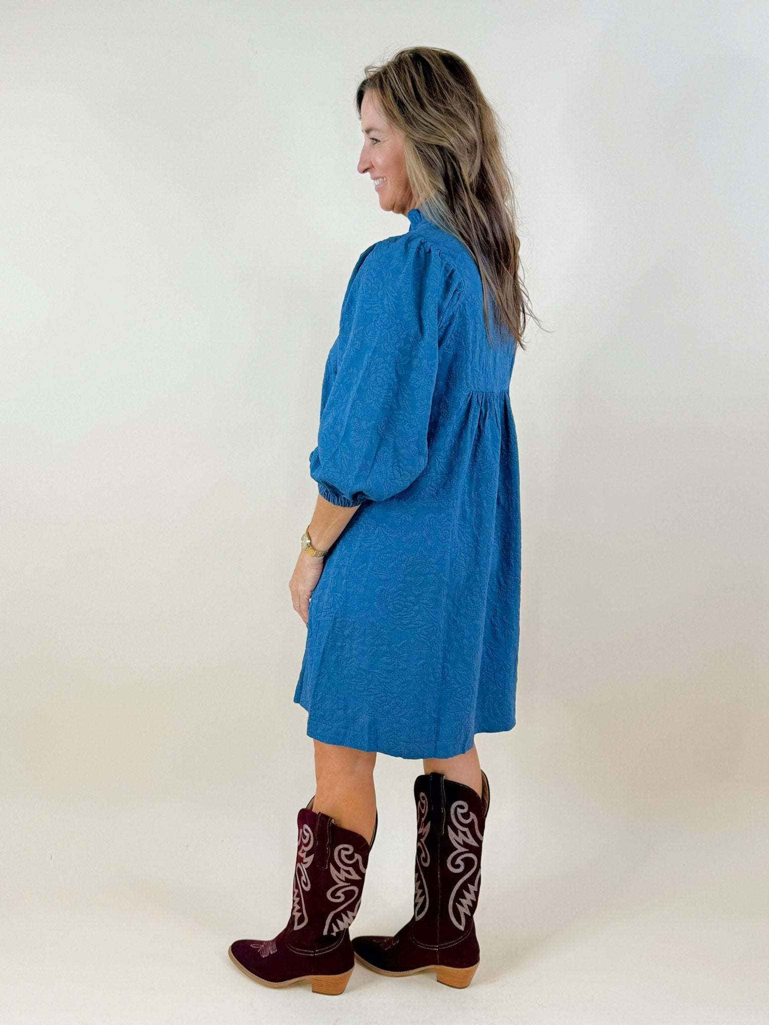 Slate Rose Bloom Jacquard Mini Dress - Jessi Jayne Boutique