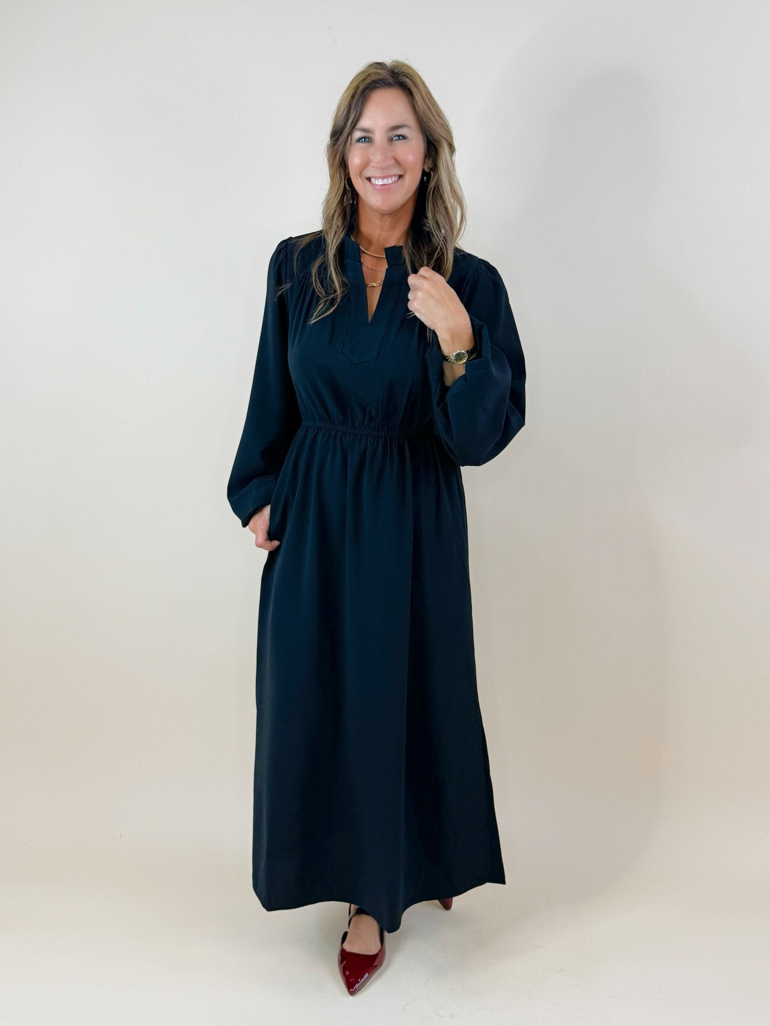 Midnight Grace Side - Slit Midi Dress - Jessi Jayne Boutique