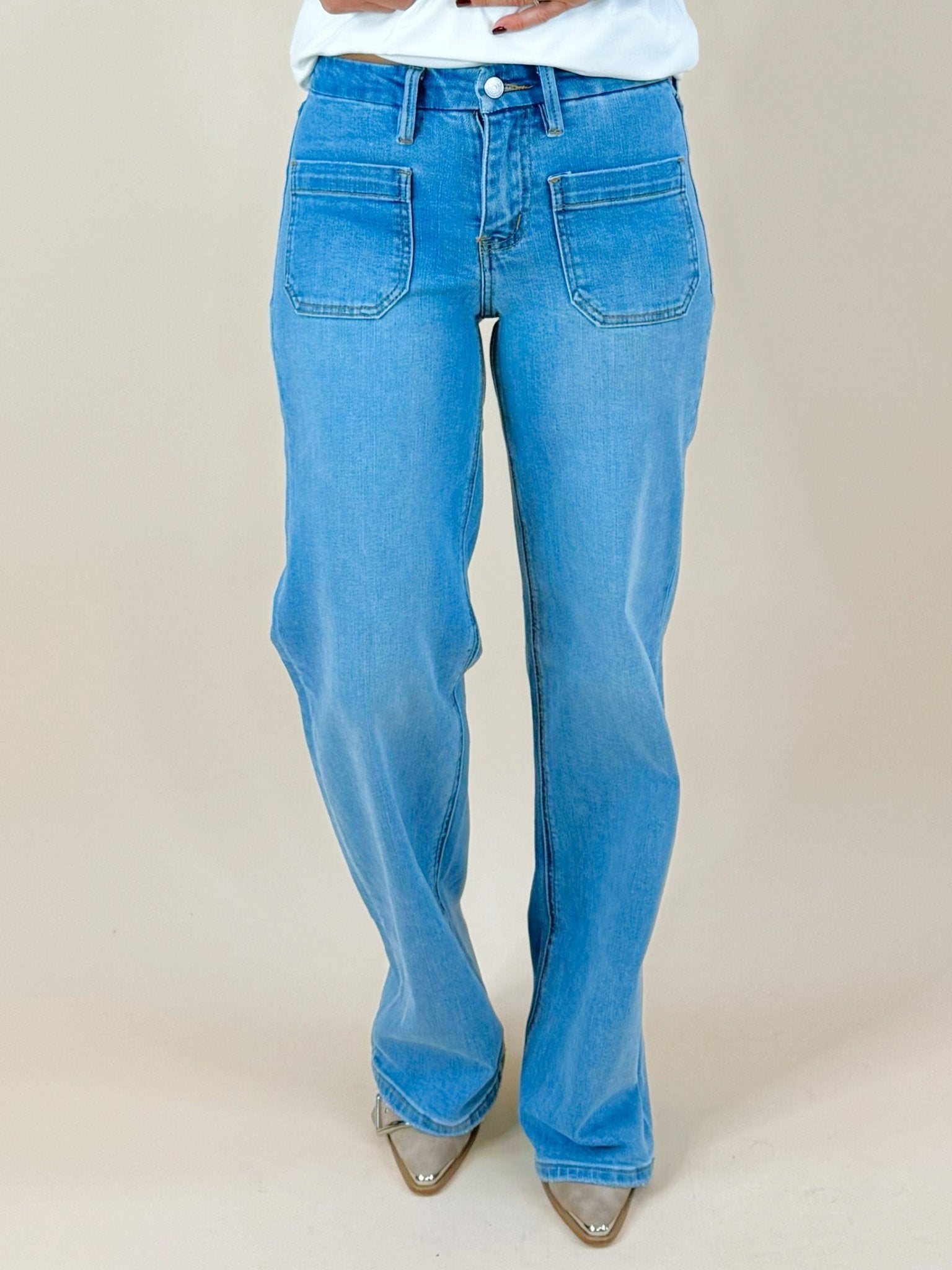Put You First High Rise Vervet Patch Pocket Wide Leg Jeans 32" Inseam - Jessi Jayne Boutique