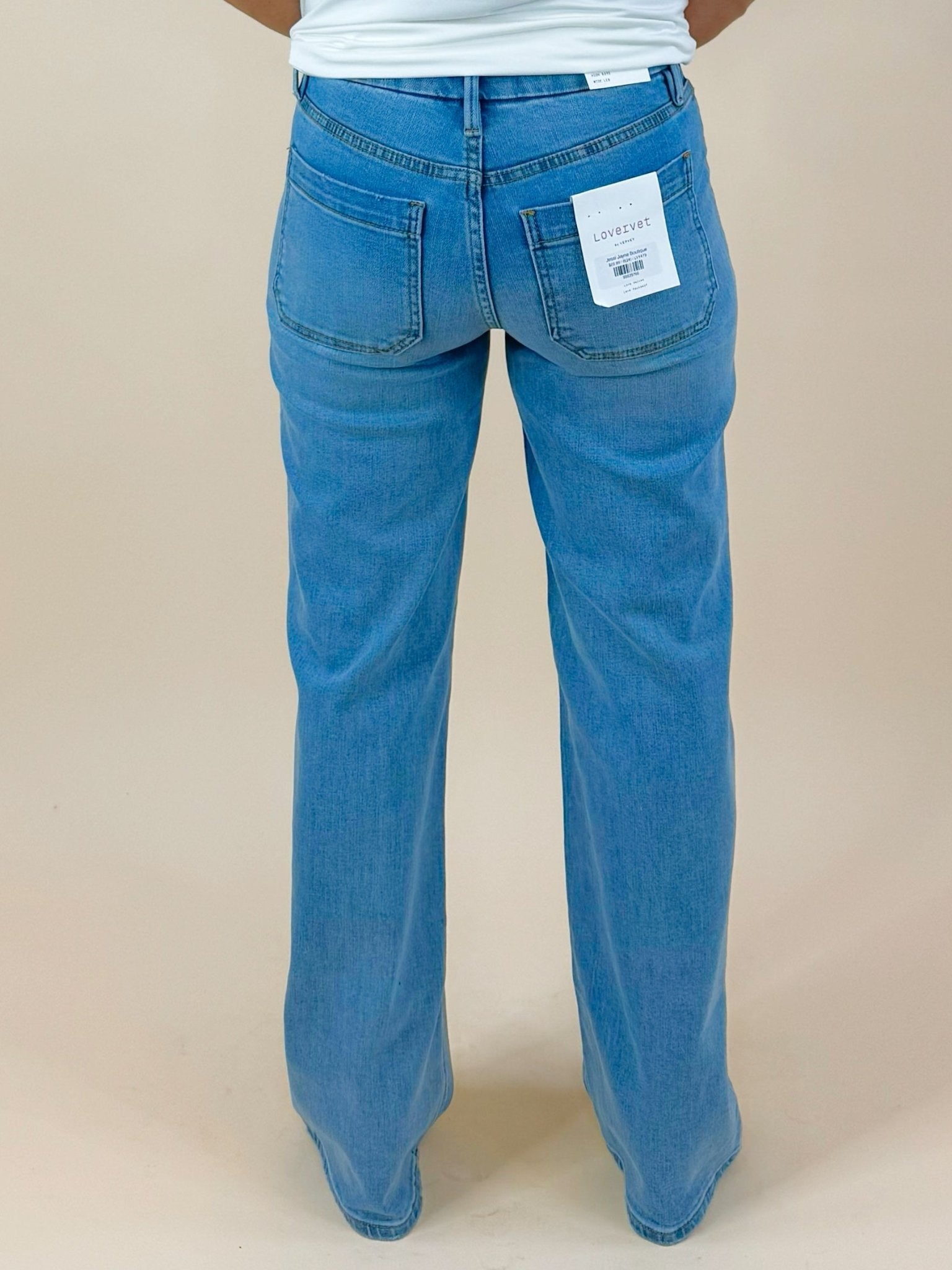Put You First High Rise Vervet Patch Pocket Wide Leg Jeans 32" Inseam - Jessi Jayne Boutique