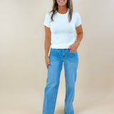 Put You First High Rise Vervet Patch Pocket Wide Leg Jeans 32" Inseam - Jessi Jayne Boutique