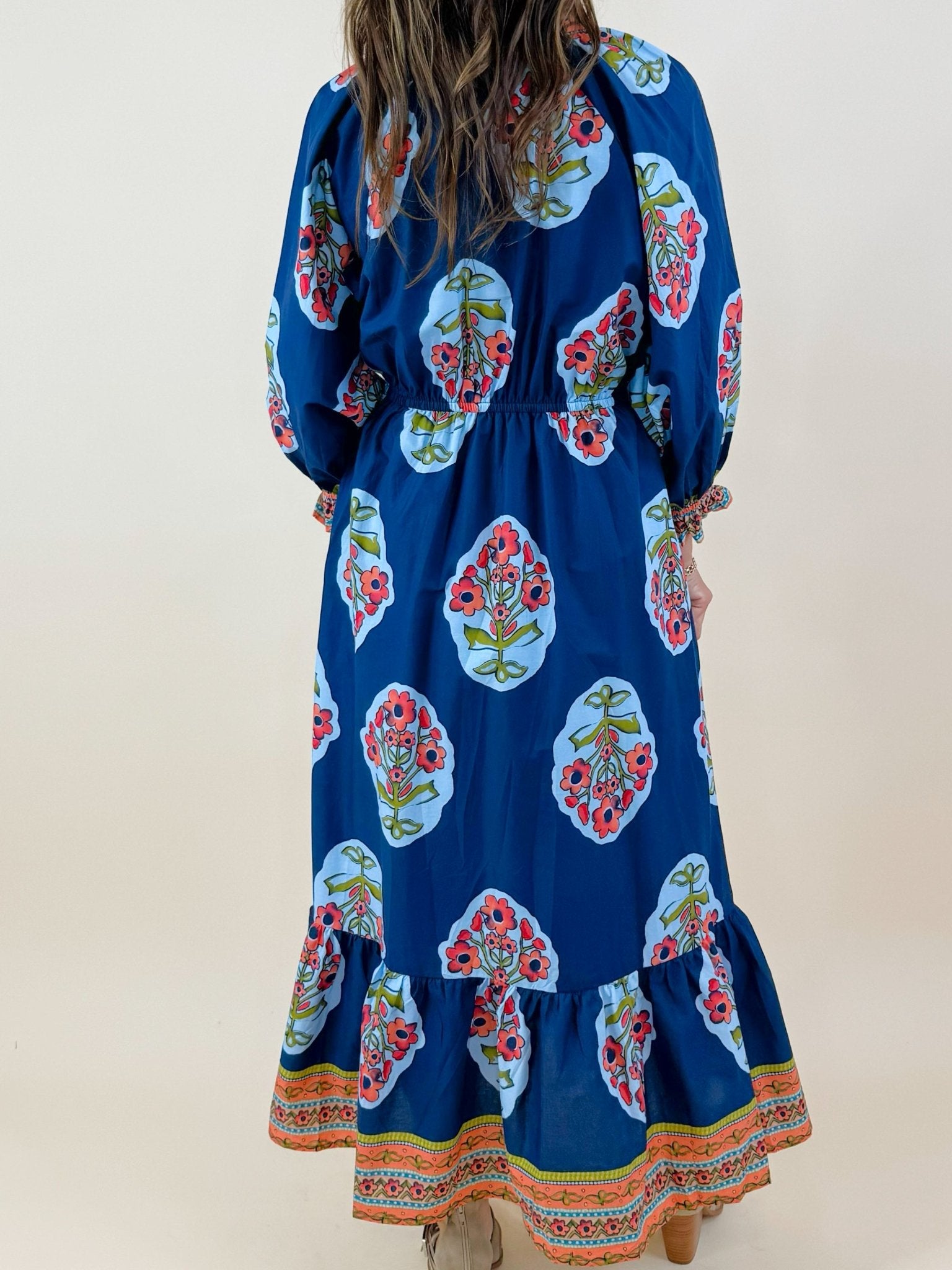 Garden Patchwork Border Midi Dress - Jessi Jayne Boutique