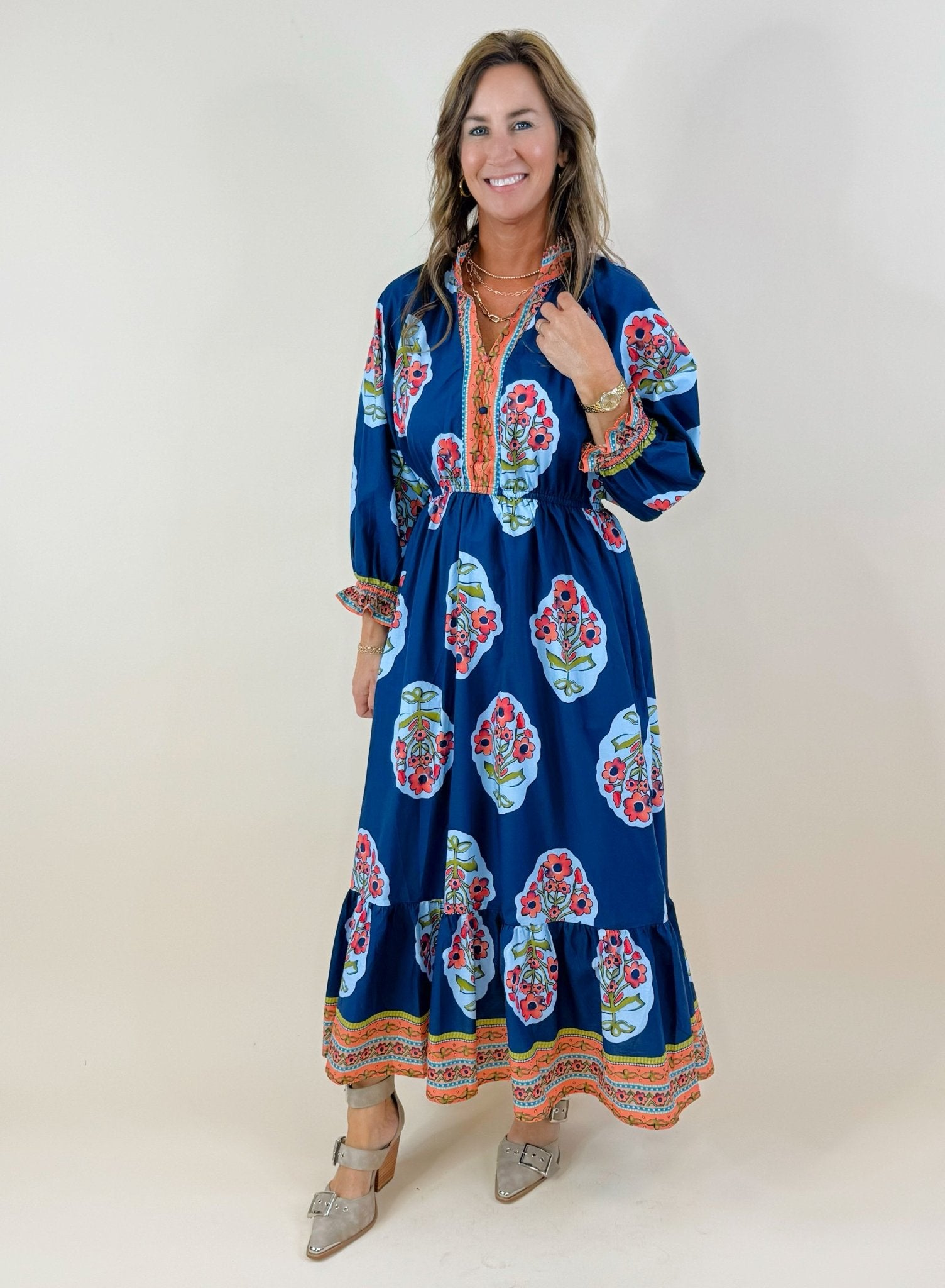 Garden Patchwork Border Midi Dress - Jessi Jayne Boutique