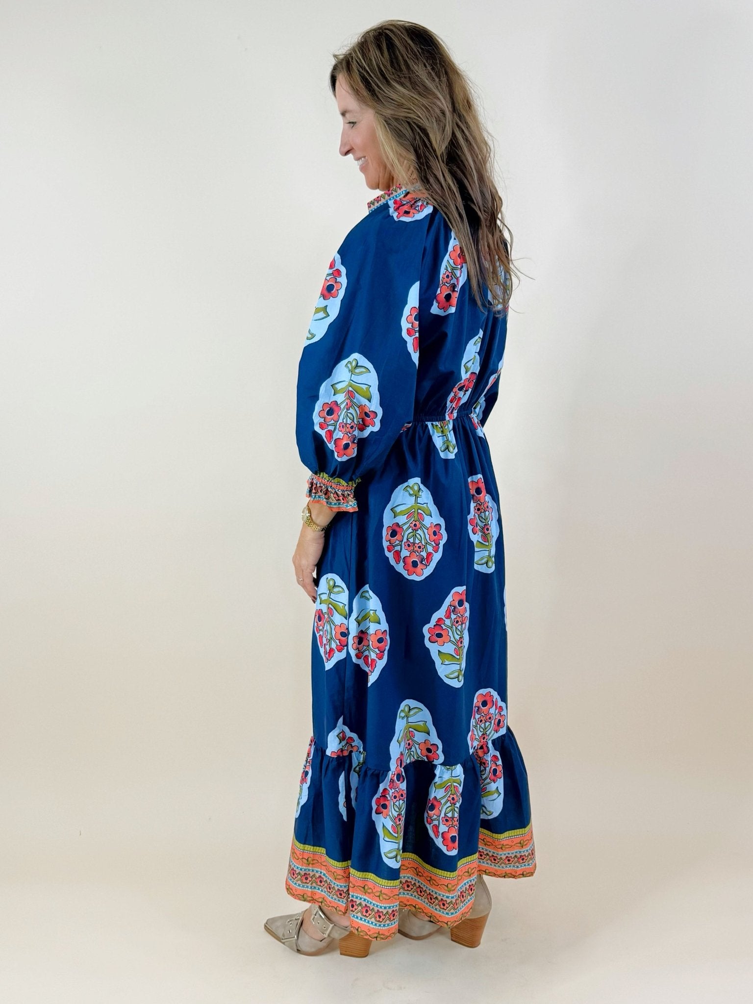 Garden Patchwork Border Midi Dress - Jessi Jayne Boutique