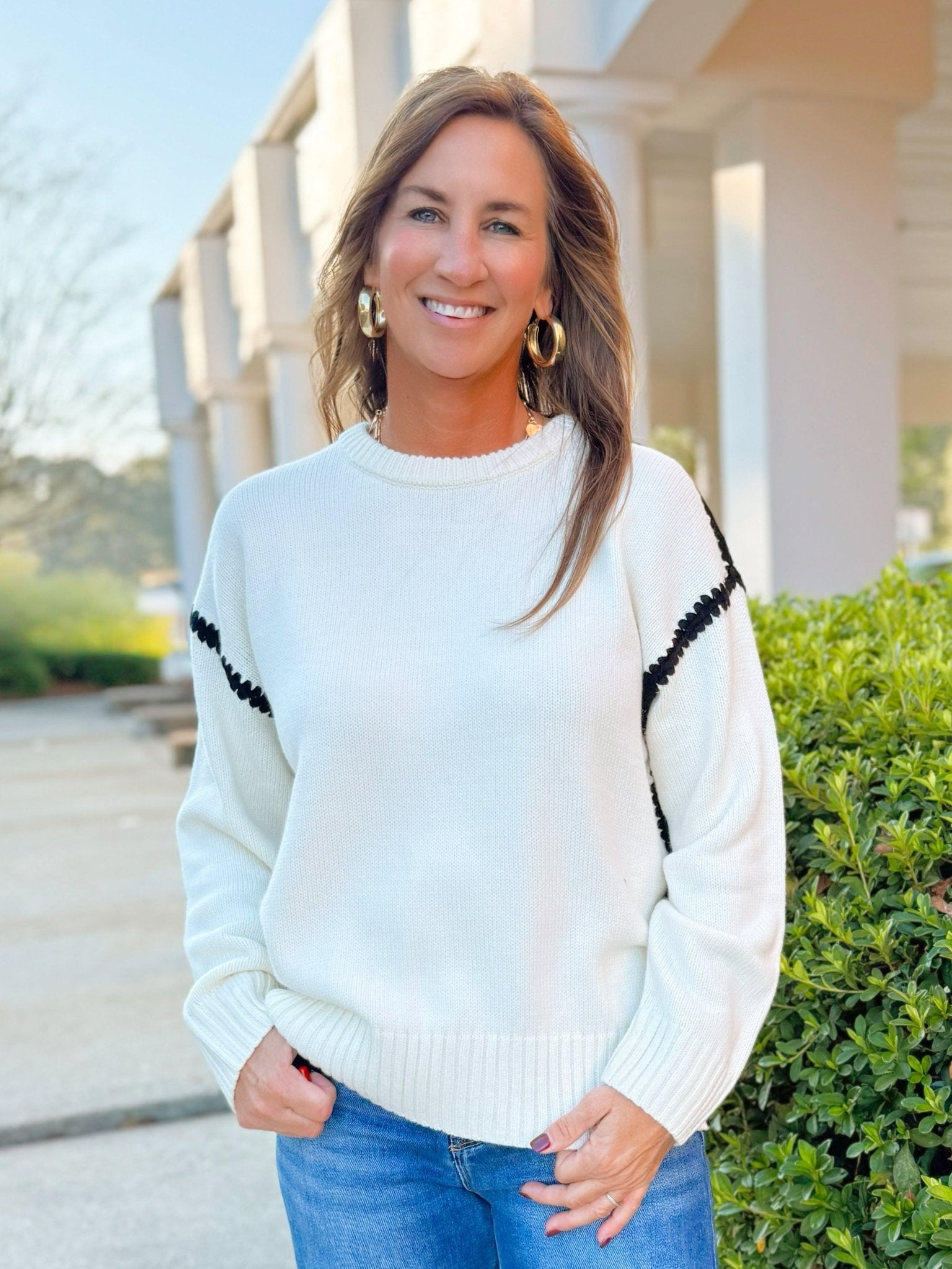 Contrast Trim Knit Sweater - Jessi Jayne Boutique