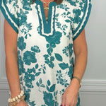 Emerald Garden Floral Blouse - Jessi Jayne Boutique