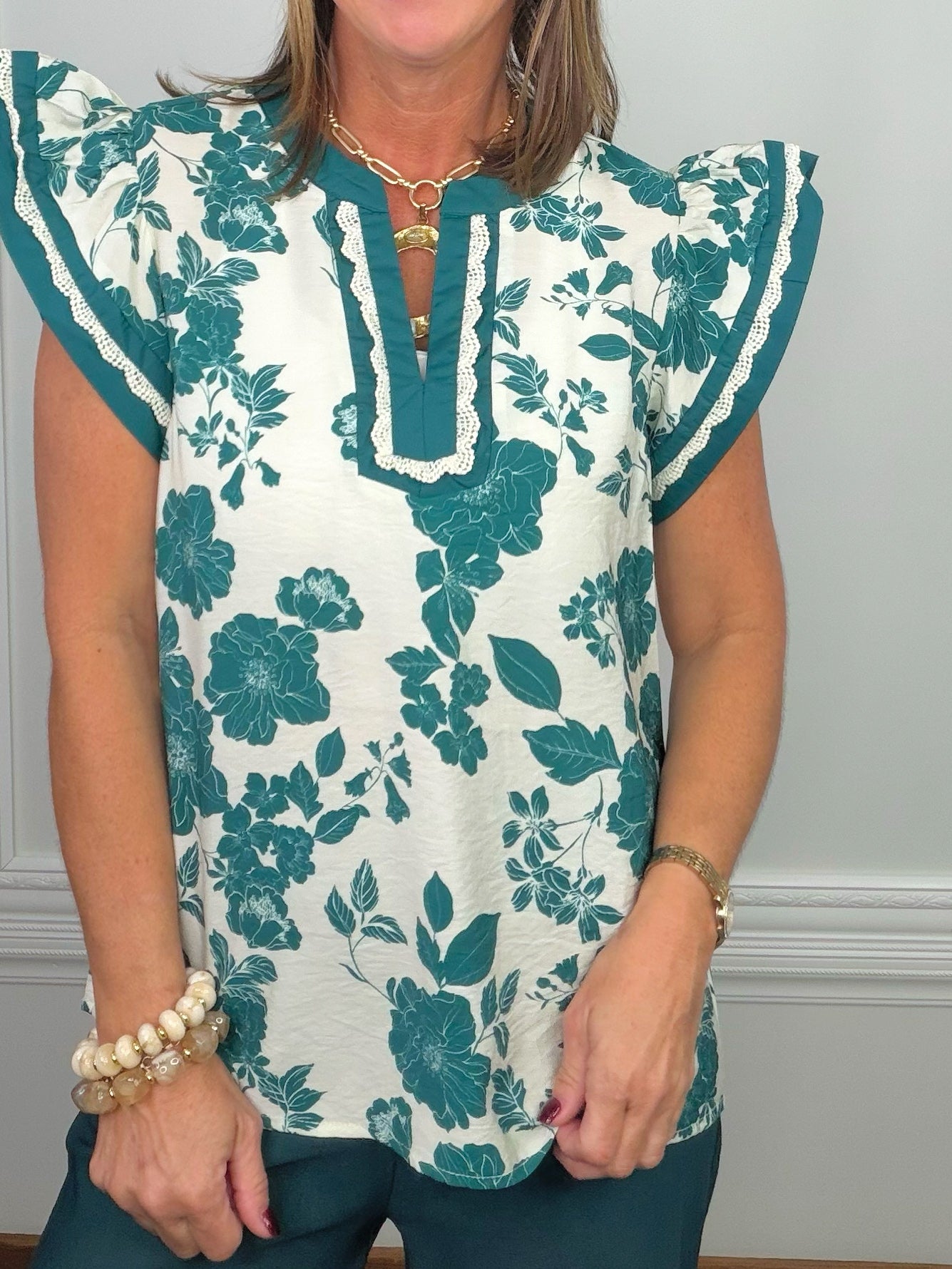 Emerald Garden Floral Blouse - Jessi Jayne Boutique
