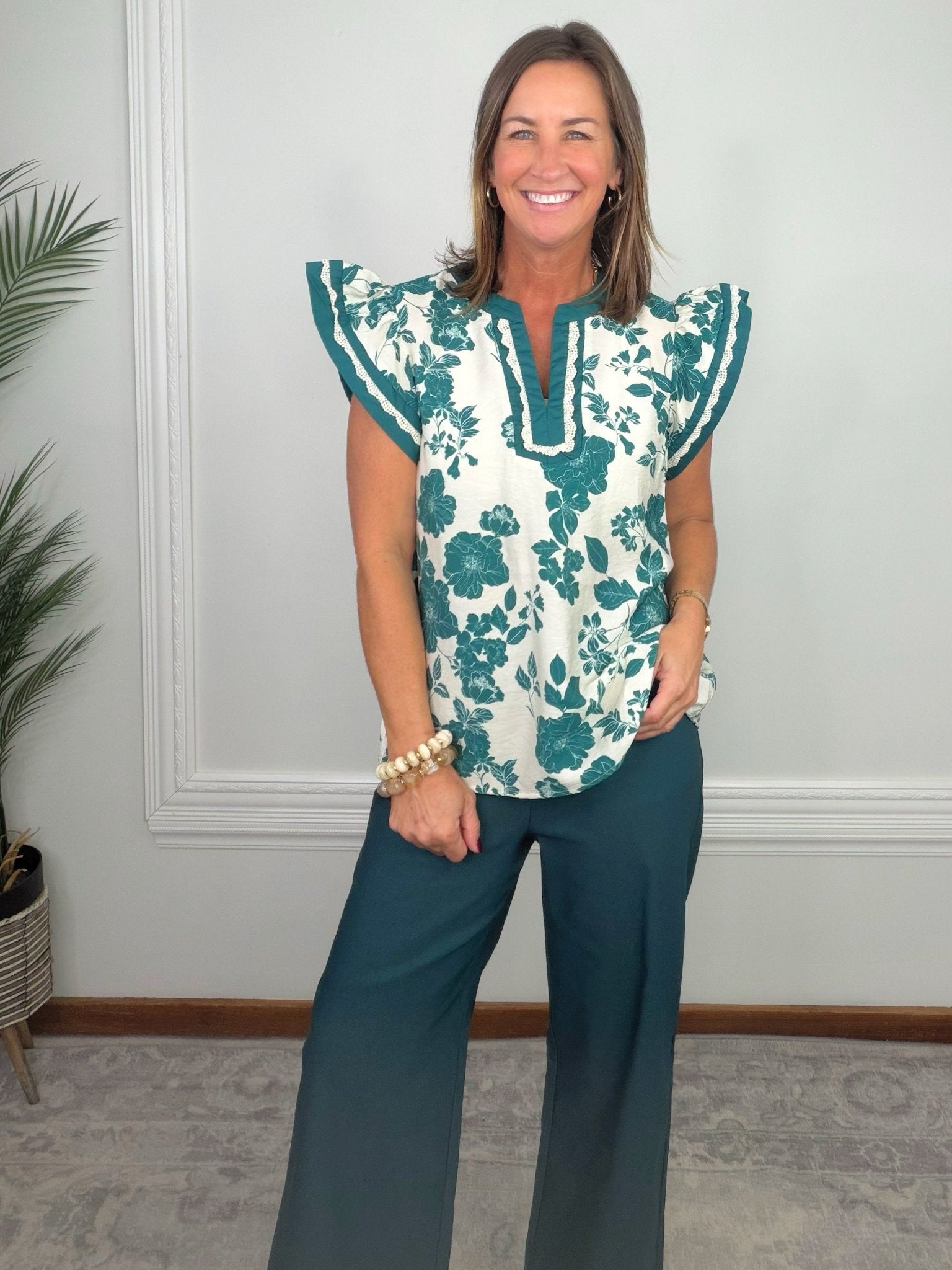 Emerald Garden Floral Blouse - Jessi Jayne Boutique