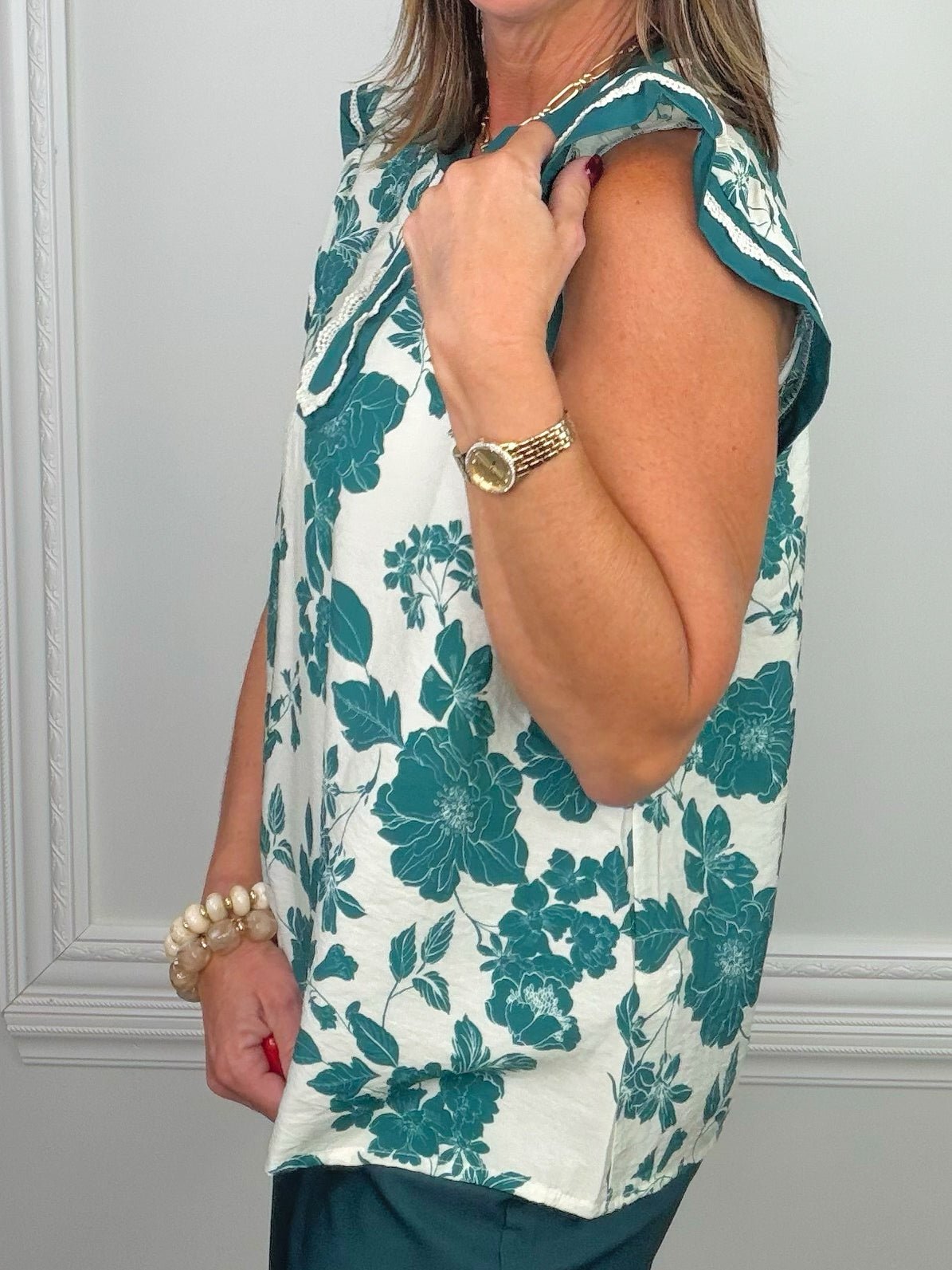 Emerald Garden Floral Blouse - Jessi Jayne Boutique