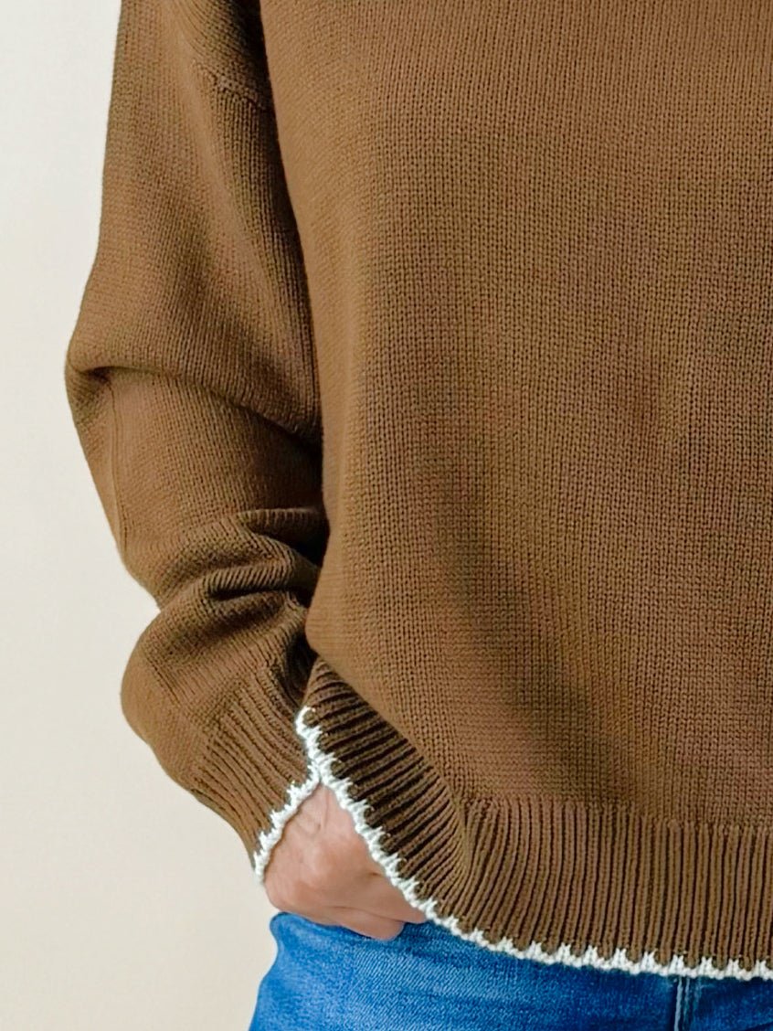 Chestnut Contrast Stitch Pullover - Jessi Jayne Boutique