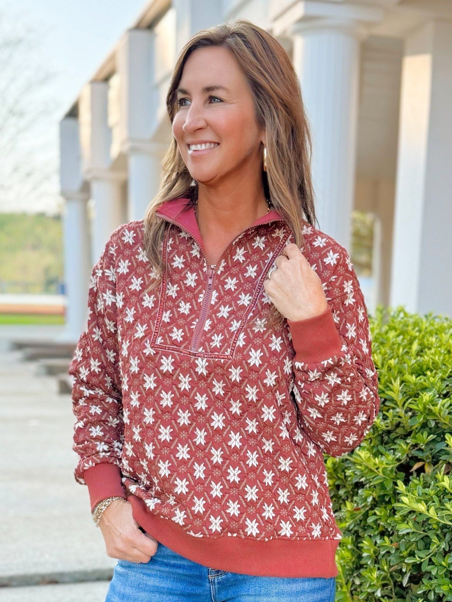 Rustic Snowfall Jacquard Quarter - Zip Pullover - Jessi Jayne Boutique