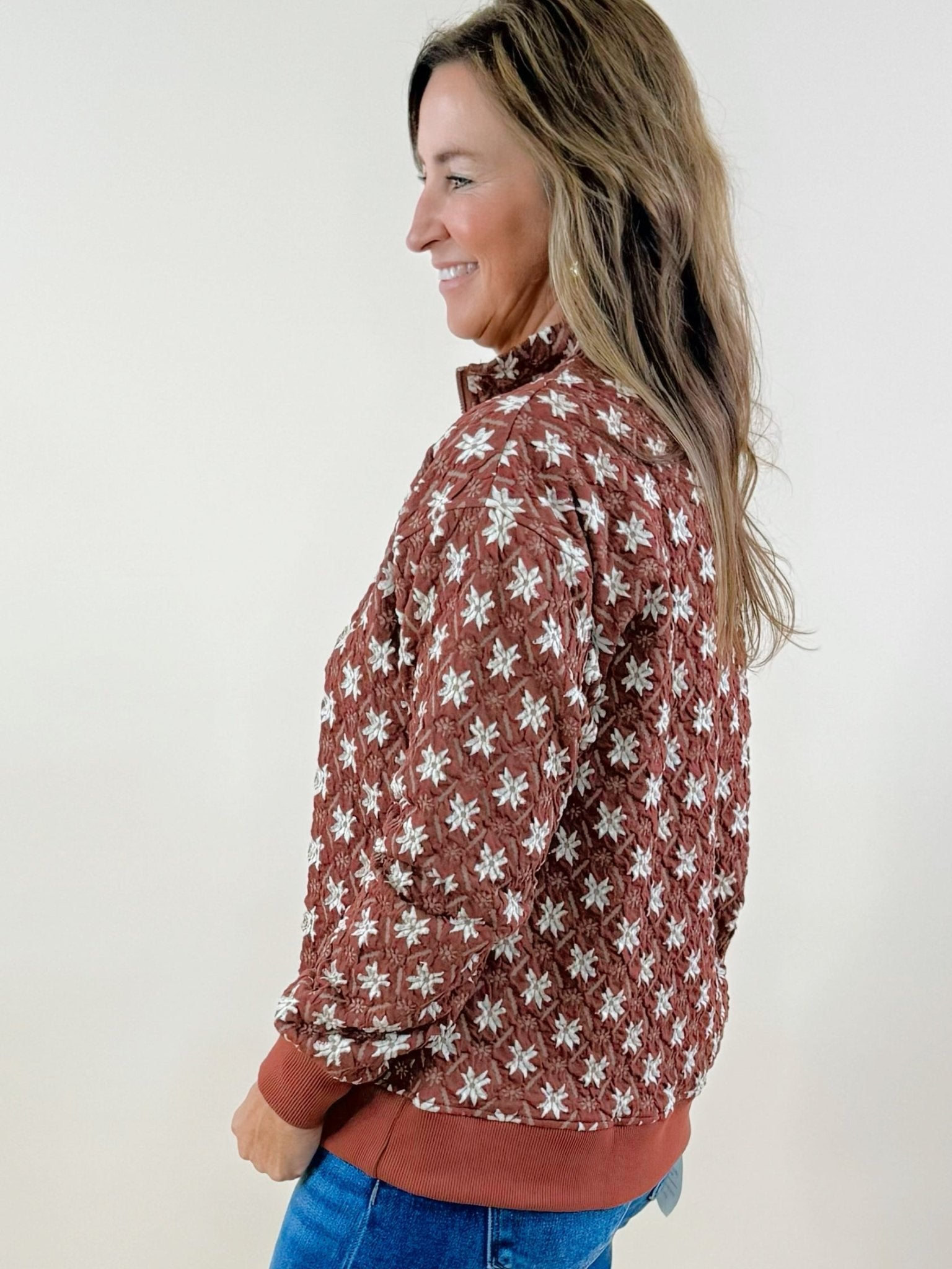 Rustic Snowfall Jacquard Quarter - Zip Pullover - Jessi Jayne Boutique