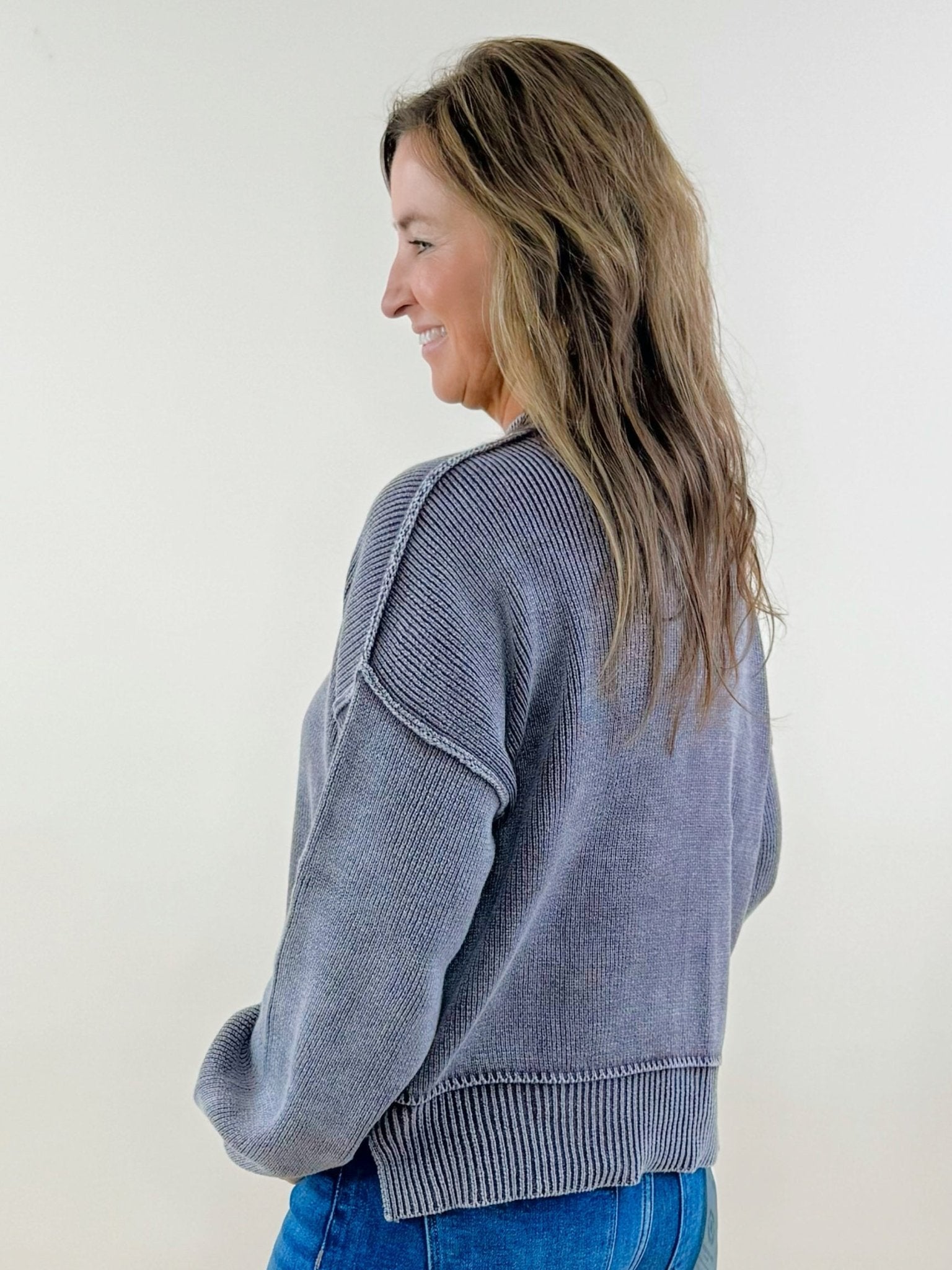 Stonewashed Mock Neck Sweater - Jessi Jayne Boutique