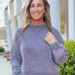 Stonewashed Mock Neck Sweater - Jessi Jayne Boutique