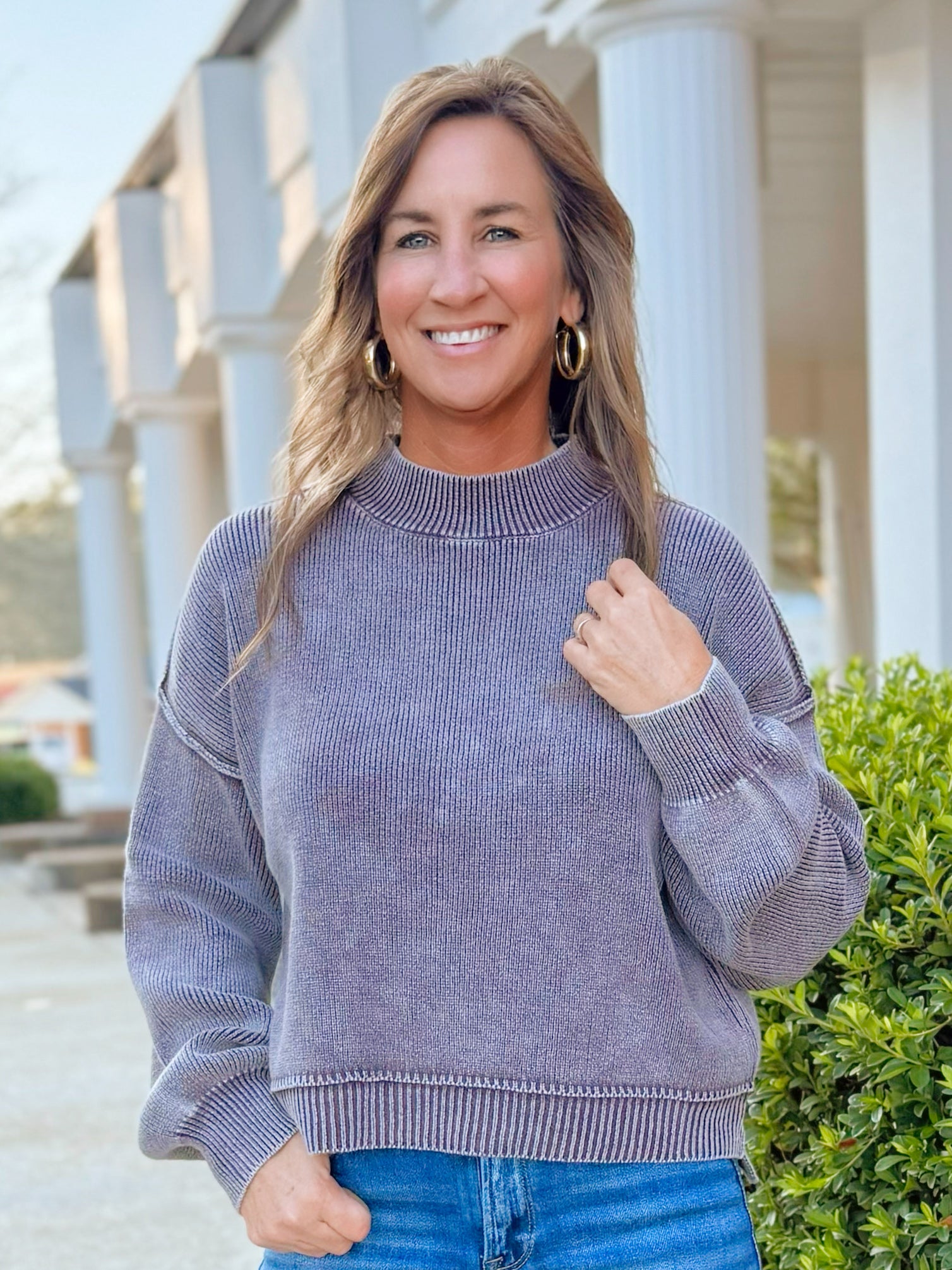 Stonewashed Mock Neck Sweater - Jessi Jayne Boutique
