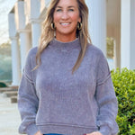 Stonewashed Mock Neck Sweater - Jessi Jayne Boutique