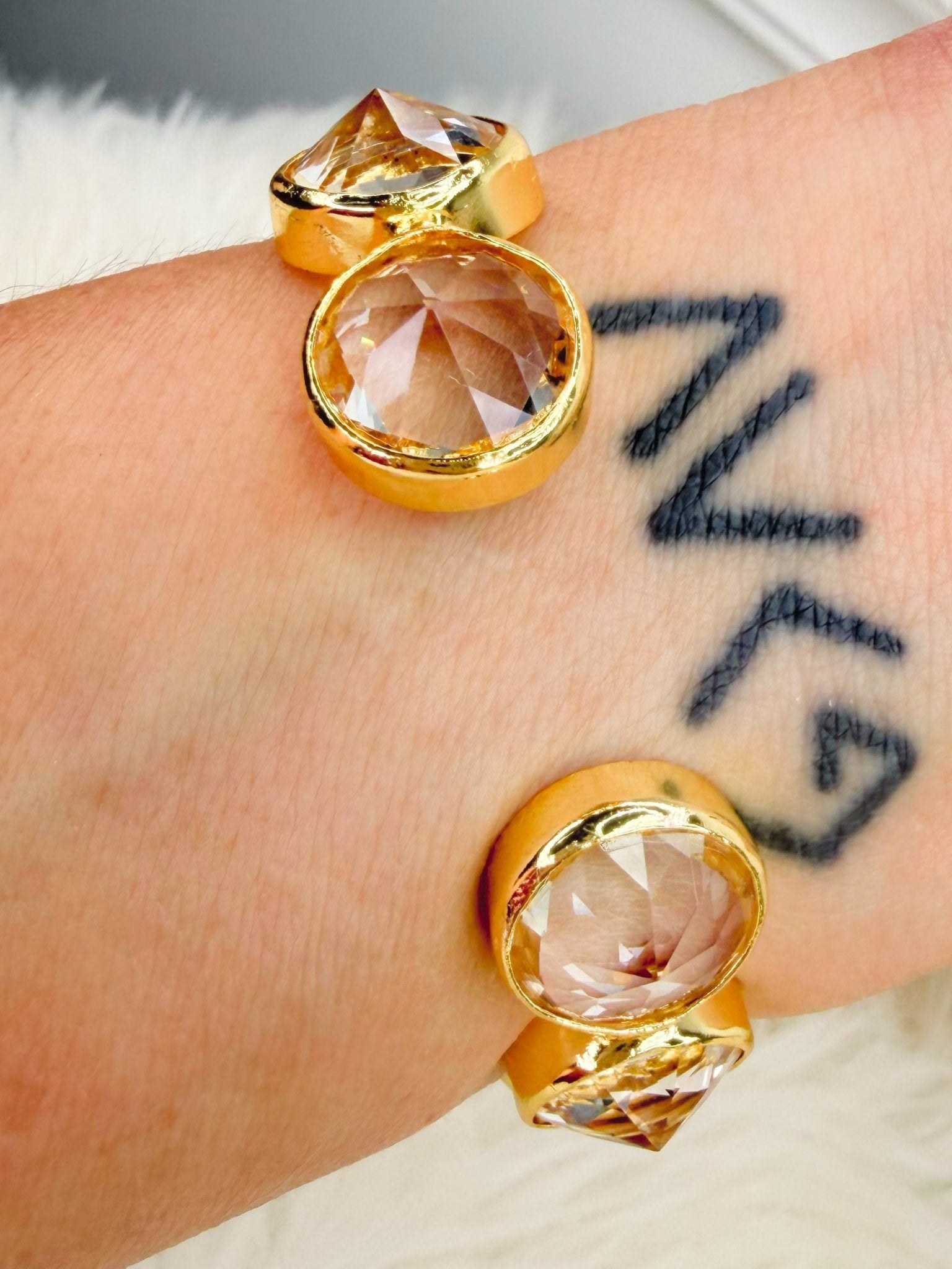 Crystal Clear Faceted Stone Cuff - Jessi Jayne Boutique