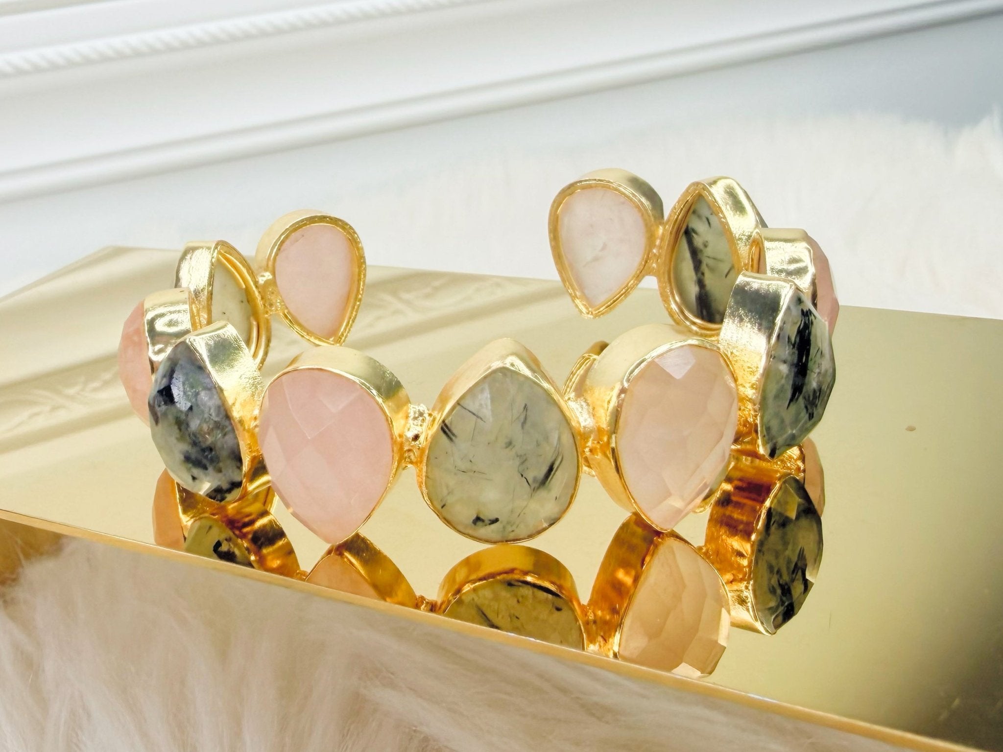 Blush & Sage Teardrop Stone Cuff - Jessi Jayne Boutique