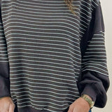 Mocha Contrast Stripe Knit Top - Jessi Jayne Boutique