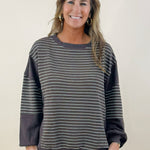 Mocha Contrast Stripe Knit Top - Jessi Jayne Boutique