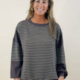 Mocha Contrast Stripe Knit Top - Jessi Jayne Boutique