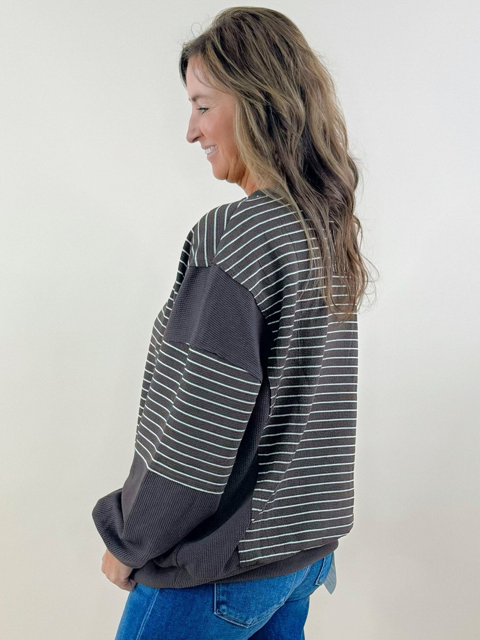 Mocha Contrast Stripe Knit Top - Jessi Jayne Boutique