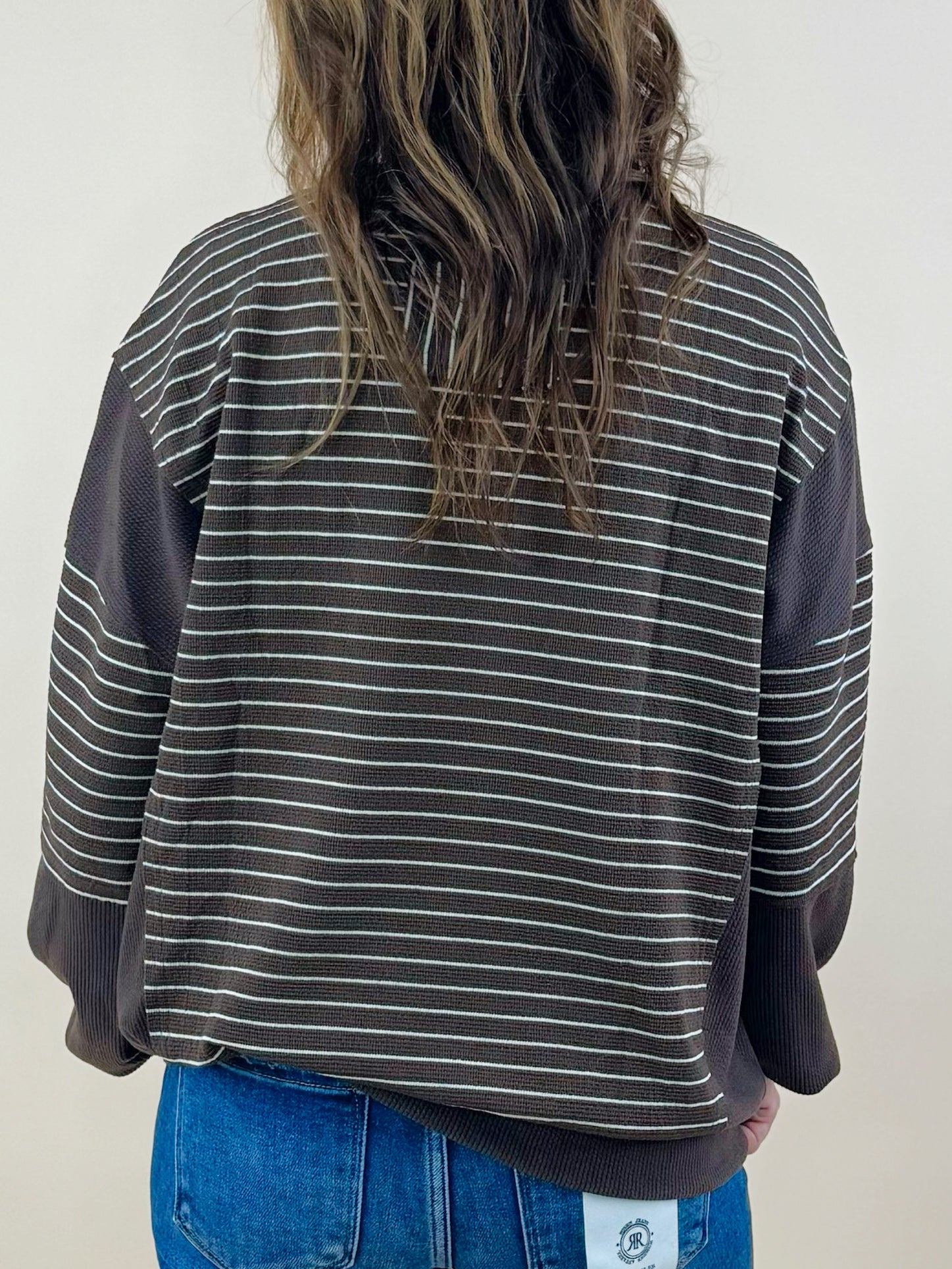 Mocha Contrast Stripe Knit Top - Jessi Jayne Boutique