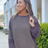 Mocha Contrast Stripe Knit Top - Jessi Jayne Boutique