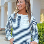 Maple Grove Navy Stripe Henley Top - Jessi Jayne Boutique