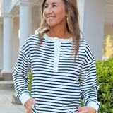 Maple Grove Navy Stripe Henley Top - Jessi Jayne Boutique