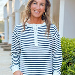 Maple Grove Navy Stripe Henley Top - Jessi Jayne Boutique