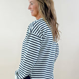 Maple Grove Navy Stripe Henley Top - Jessi Jayne Boutique