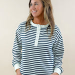 Maple Grove Navy Stripe Henley Top - Jessi Jayne Boutique