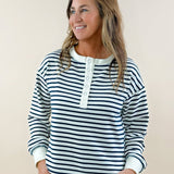 Maple Grove Navy Stripe Henley Top - Jessi Jayne Boutique