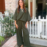 Olive Ease Textured Pant Set