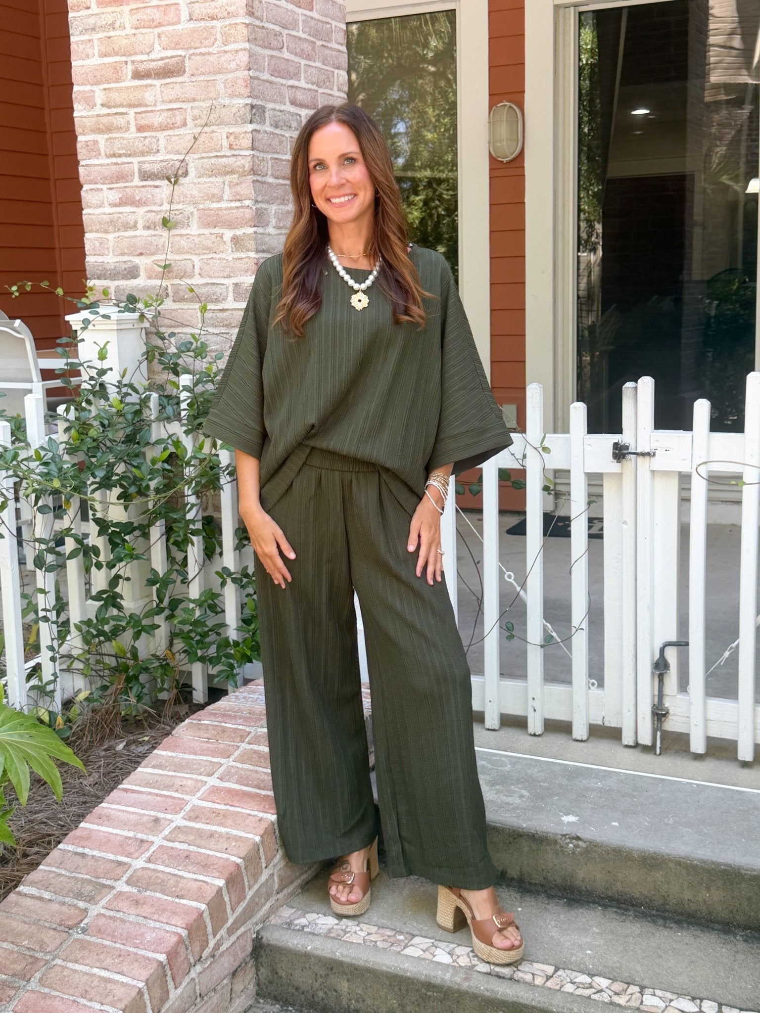 Olive Ease Textured Pant Set - Jessi Jayne Boutique