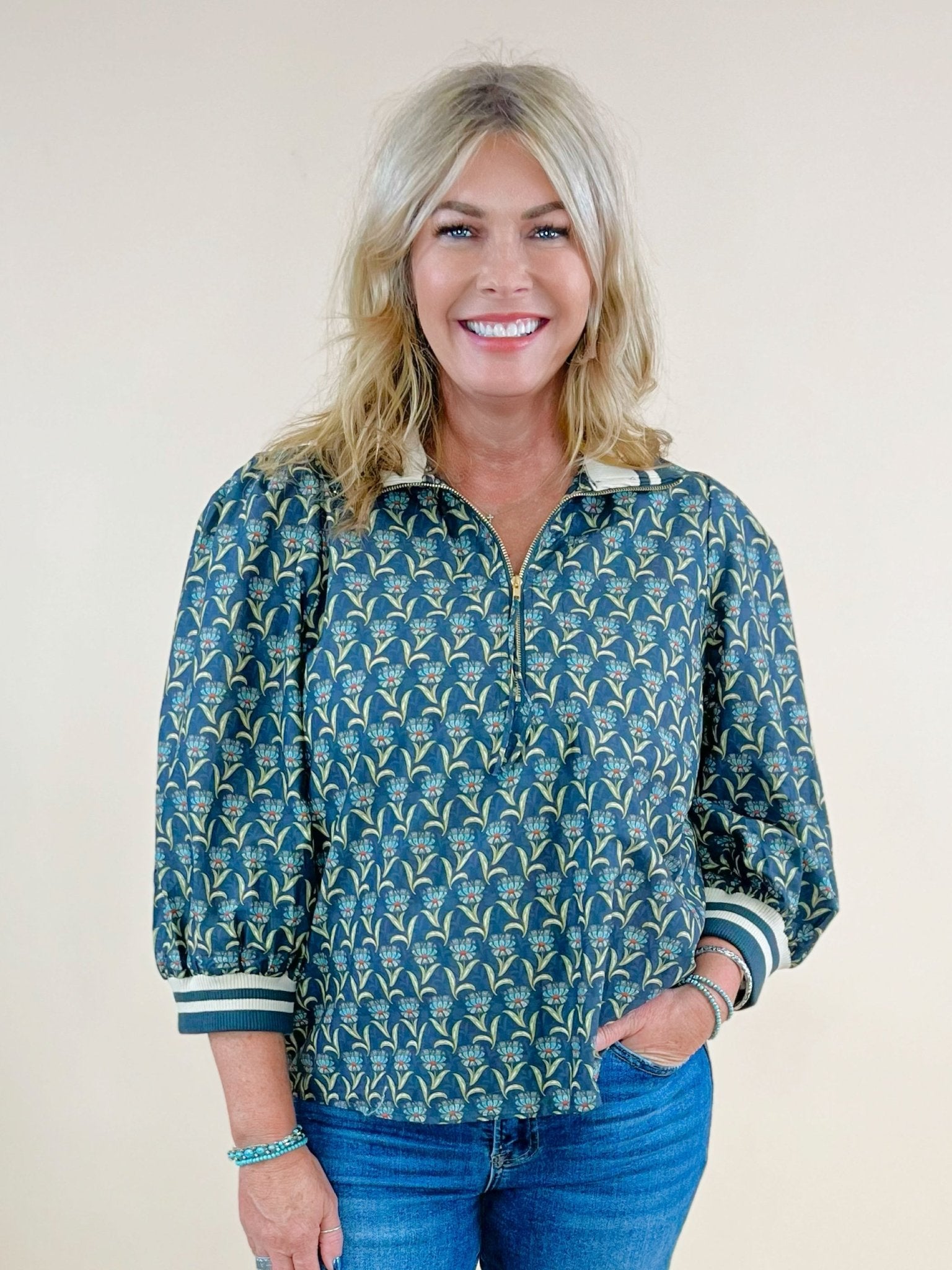 Garden Stripe Half Zip Top - Jessi Jayne Boutique
