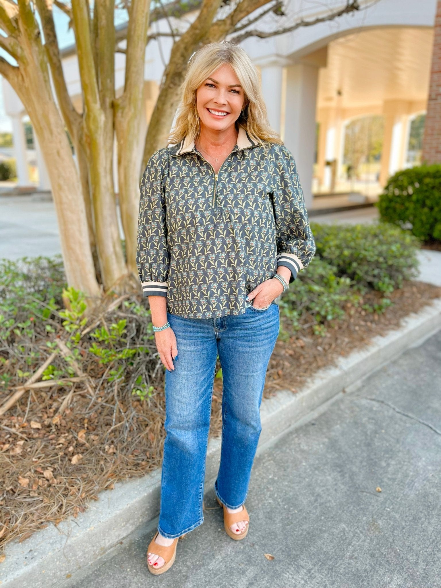 Garden Stripe Half Zip Top - Jessi Jayne Boutique